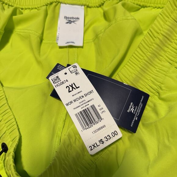 Reebok Shorts Workout Ready Men’s 2XL Acid Yellow Training Gym Quick Dry NWT $33 - Picture 4 of 11